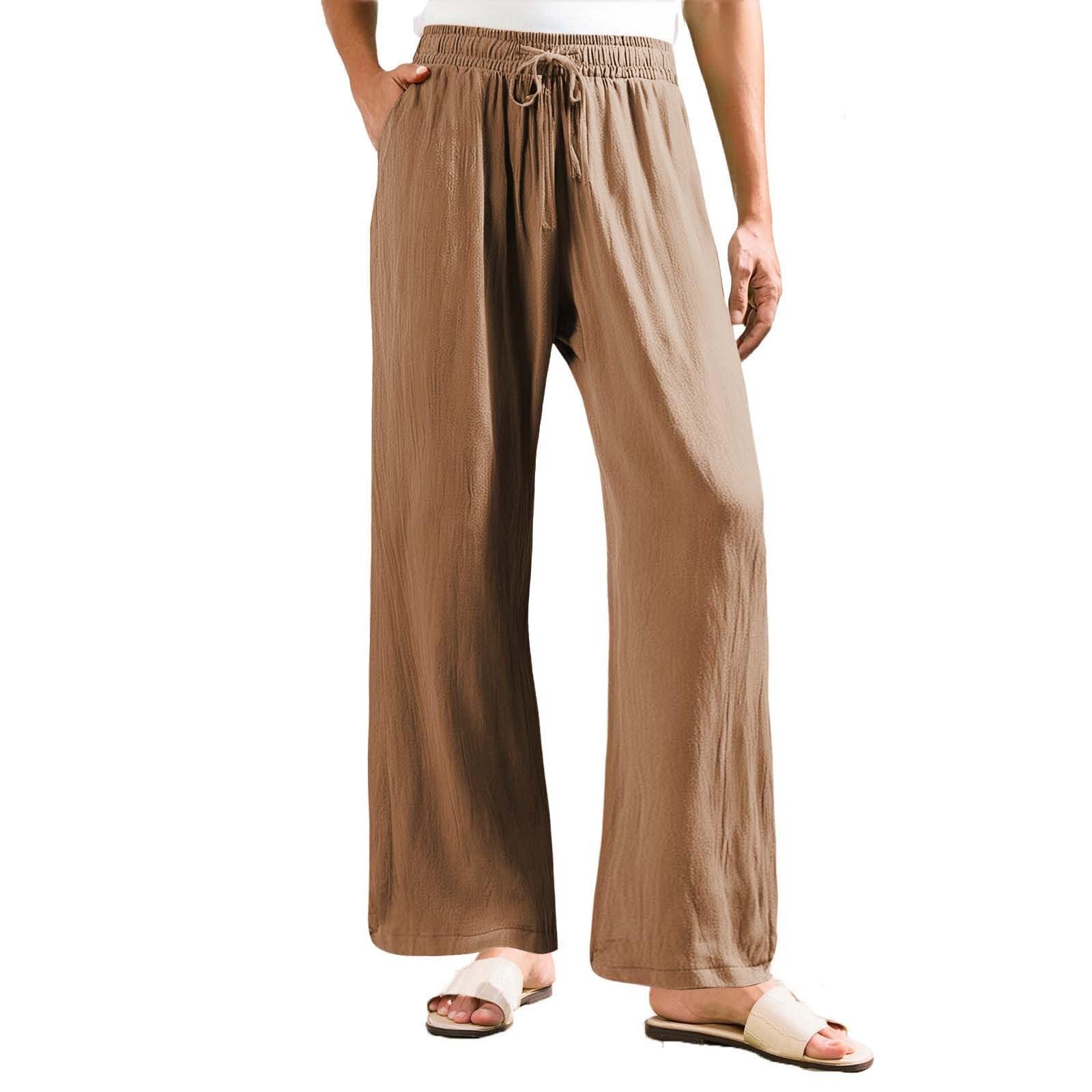 Leinenhose Damen KurzgrößE Leichte Hosen Damen Sommer Lang Leinenhose Damen Weite Leg Elegant Freizeithose Palazzo Hose Lockere Stoffhose Mit Tunnelzug Und Taschen Für Outdoor