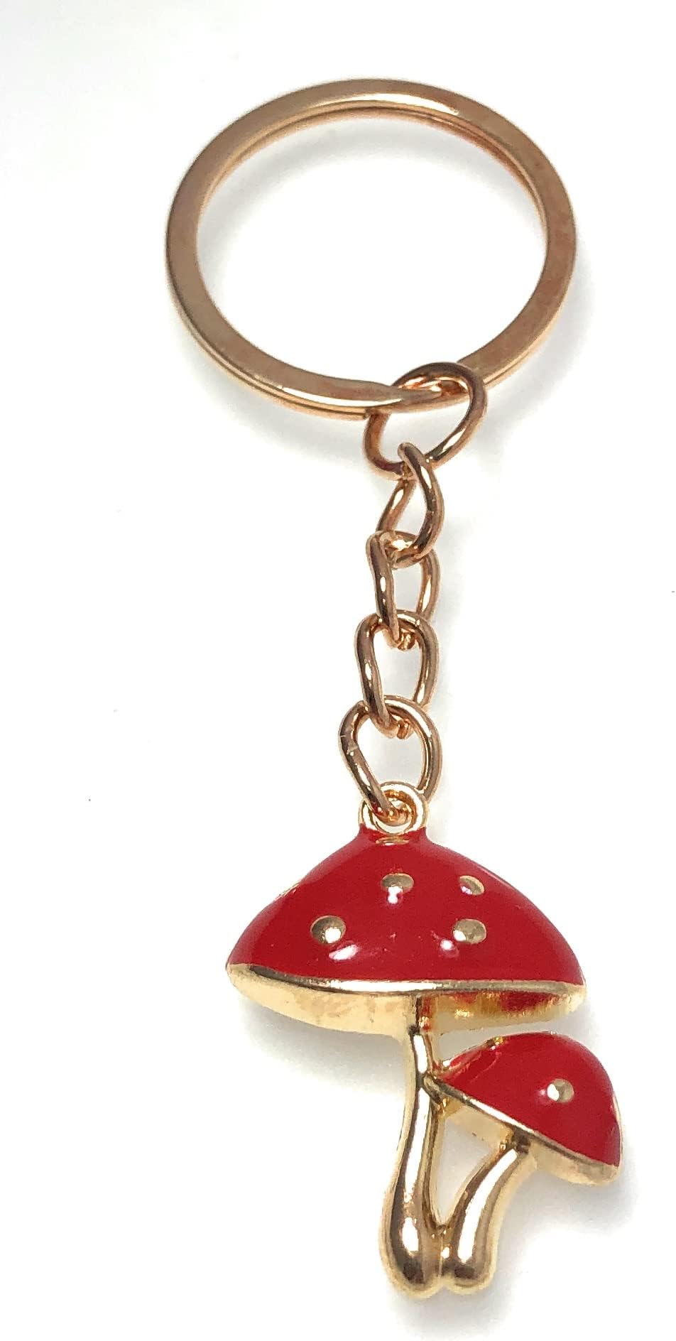 Red Mushroom Toadstool Keyring Key Ring with Enamel Charm and Gold Tone Keychain