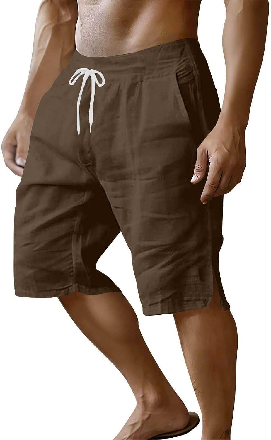 Shorts for Men Summer Casual Faux Cotton Linen Shorts Elastic Waist Drawstring Short with Pockets Vacation Outfits
