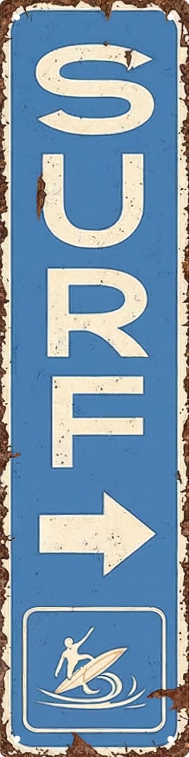 Vintage Surf Beach Nautical Metal Tin Sign 4x16in - Durable Retro Wall Art for Home Bar Cafe Outdoor Decor