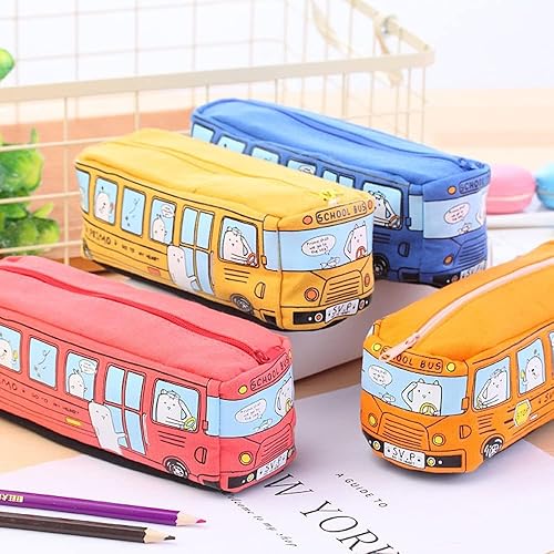 Miniatura 10 de JHTPSLR Estuche para lápices de alta calidad, con diseño de caricaturas, autobús urbano, estuche grande de lona con cremallera, organizador de
