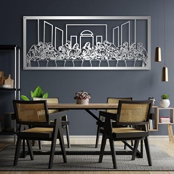 Jesus Last Supper Metal Wall Art by Leonardo Da Vinci Artwork, Last Supper Metal Wall Art, Jesus Decor, Religious Sign, Christian Decor, Gift for Christian, Housewarming Gifts 29"x 12"| 76x31cm, Sliver