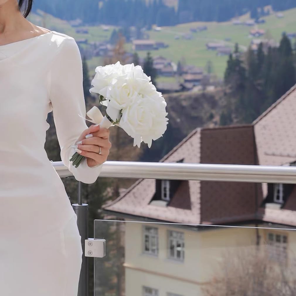 Artificial Roses Single Stem 10pcs Fake Silk Flower Arrangement Bouquet for Home Party Wedding Decoration(White) - Image 4