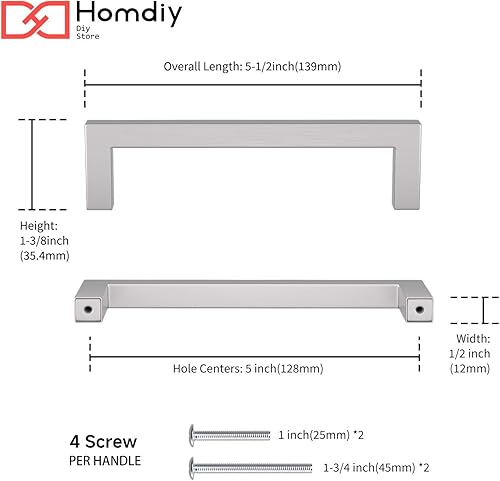 Miniatura 2 de homdiy HDJ12SN - Tiradores de níquel cepillado para gabinetes de cocina, tiradores de cajón de 5 pulgadas, accesorios de gabinete de acero