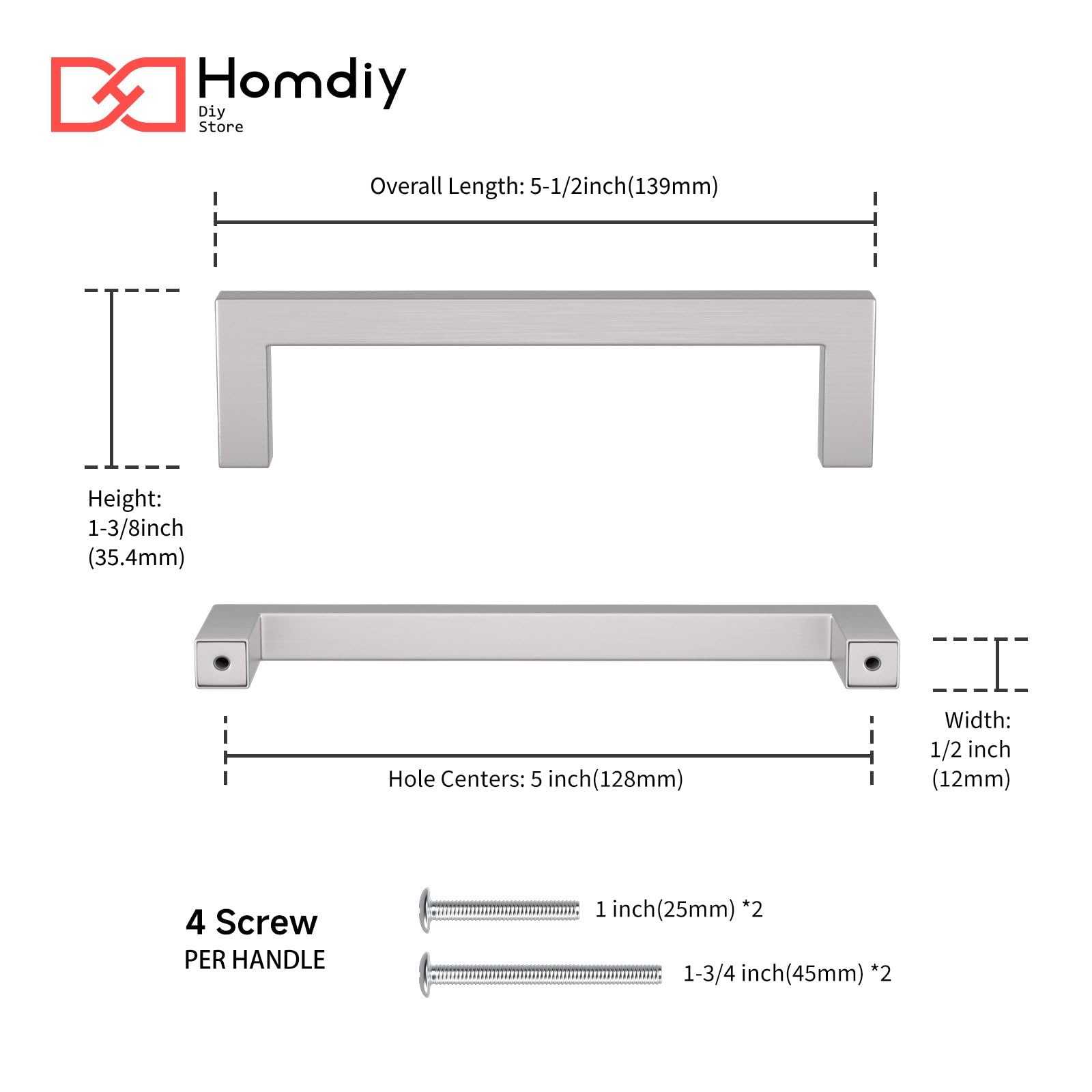 Homdiy HDJ12SN Schubladengriffe, 12,7 cm, gebürstetes Nickel, 15 Stück