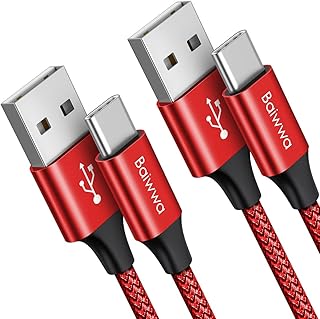 Baiwwa USB C Cable 3A Fast Charger 1m, 2Pack USB A to USB Type-C Charging Lead Braided Compatible with Samsung Galaxy S22 S21 S23 S10 S20 S9 S8 Plus, A71 A53 A54 A13 A12 A04s A03s - Red