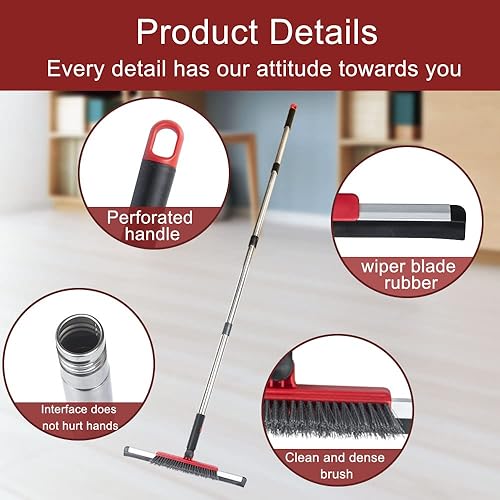 Miniatura 4 de Escoba de 14 escobas y mango de acero inoxidable de 55 pulgadas para piso, vidrio, garaje, ventana, suelo de ducha, baño, cocina, pared, azulejos