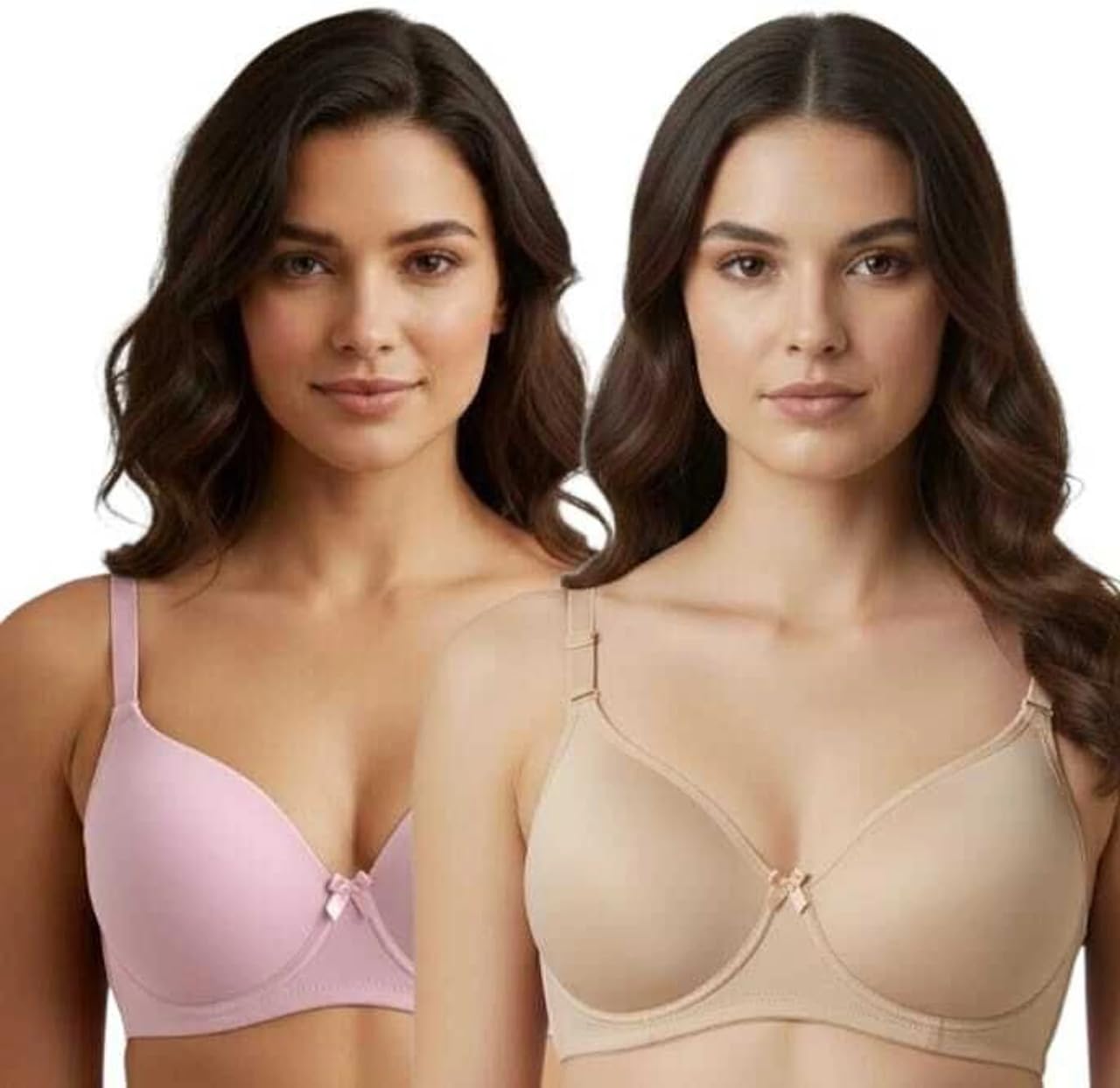 Imsa Moda Women’s Nylon Lycra Padded Non-Wired Full Coverage Everyday Bra | Soft, Comfortable & Supportive | Seamless Regular Wear Bra (Pack of 2)