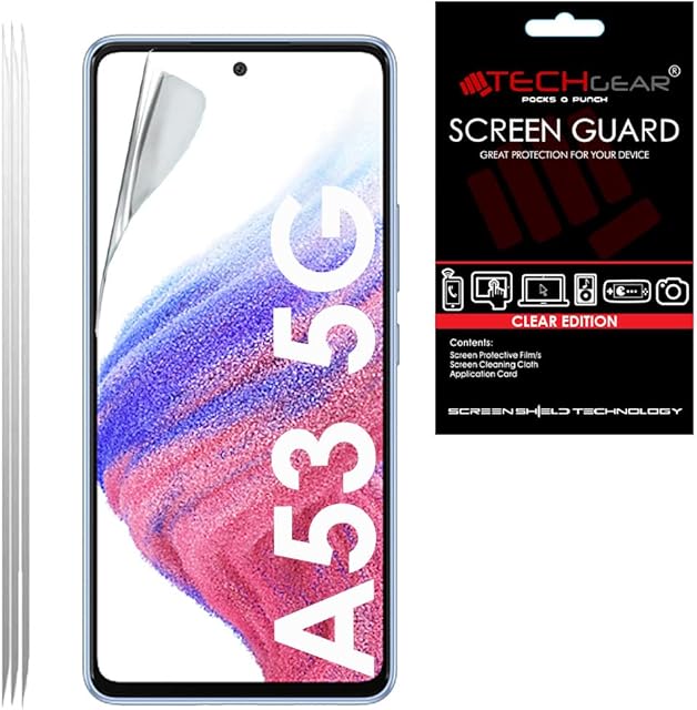 [3 Pack] TECHGEAR Screen Protectors Compatible with Samsung Galaxy A53 5G, CLEAR LCD Screen Protectors Cover Guards