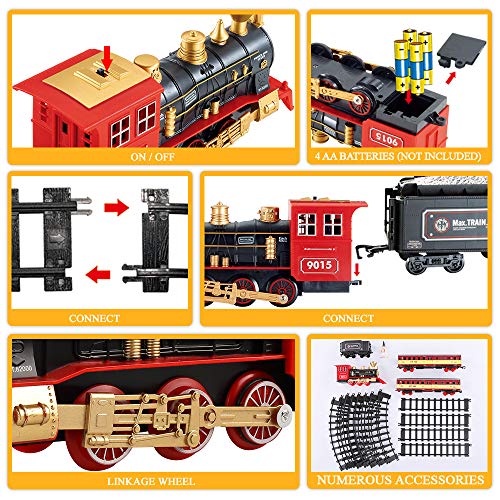 SNAEN Train Sets w/ Steam Locomotive Engine, Cargo Car and Tracks, Battery Powered Play Set Toy w/ Smoke, Light & Sounds, for Kids, Boys & Girls 3 4 5 6 7 Years Old - Thumbnail 7