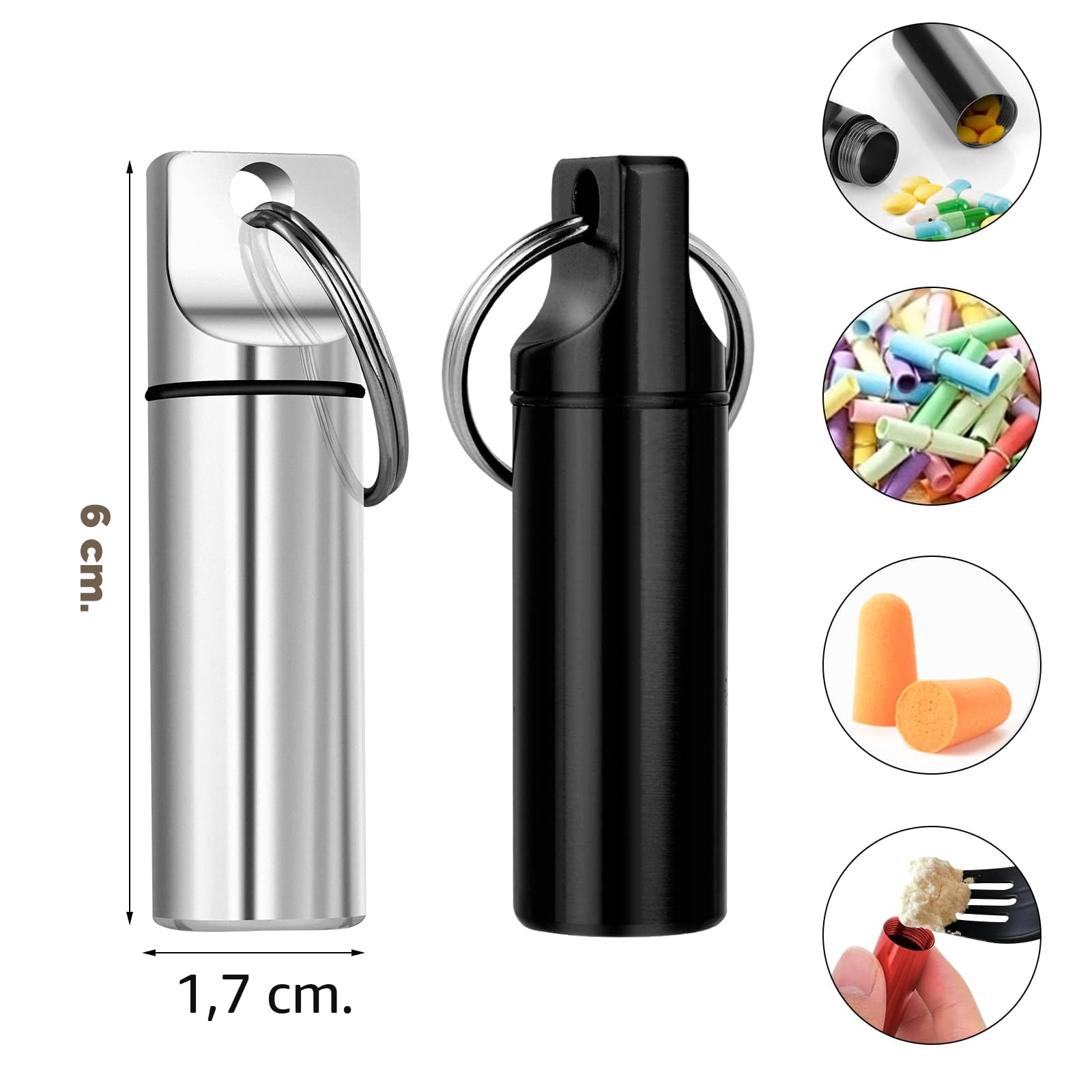 ASTER Paquete de 3 llaveros portátiles para pastillas, de aleación de aluminio, organizador de píldoras pequeño para bolso, resistente al agua,soporte para contenedor de pastillas de bolsillo diario