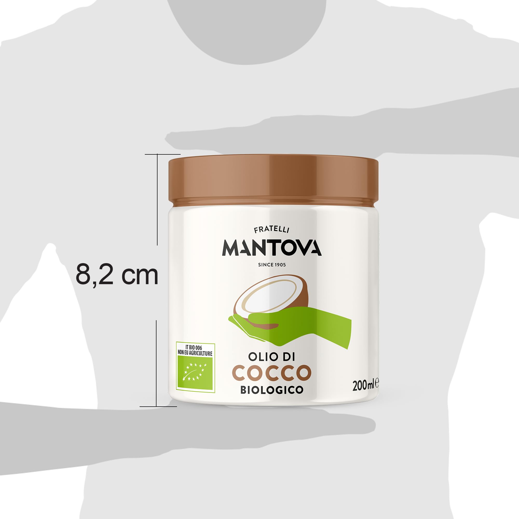 Mantova Aceite de Coco Orgánico en Tarro 200ml – Natural, Vegano, Saludable – Para Cocina, Horno, Sartén, Smoothies y Snacks – Energía y Bienestar – Idea de Regalo