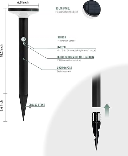 Miniatura 6 de Yoolax - Luces solares para camino, con sensor de movimiento, para exteriores, paquete de 2 unidades, impermeables, del atardecer al amanecer, luces