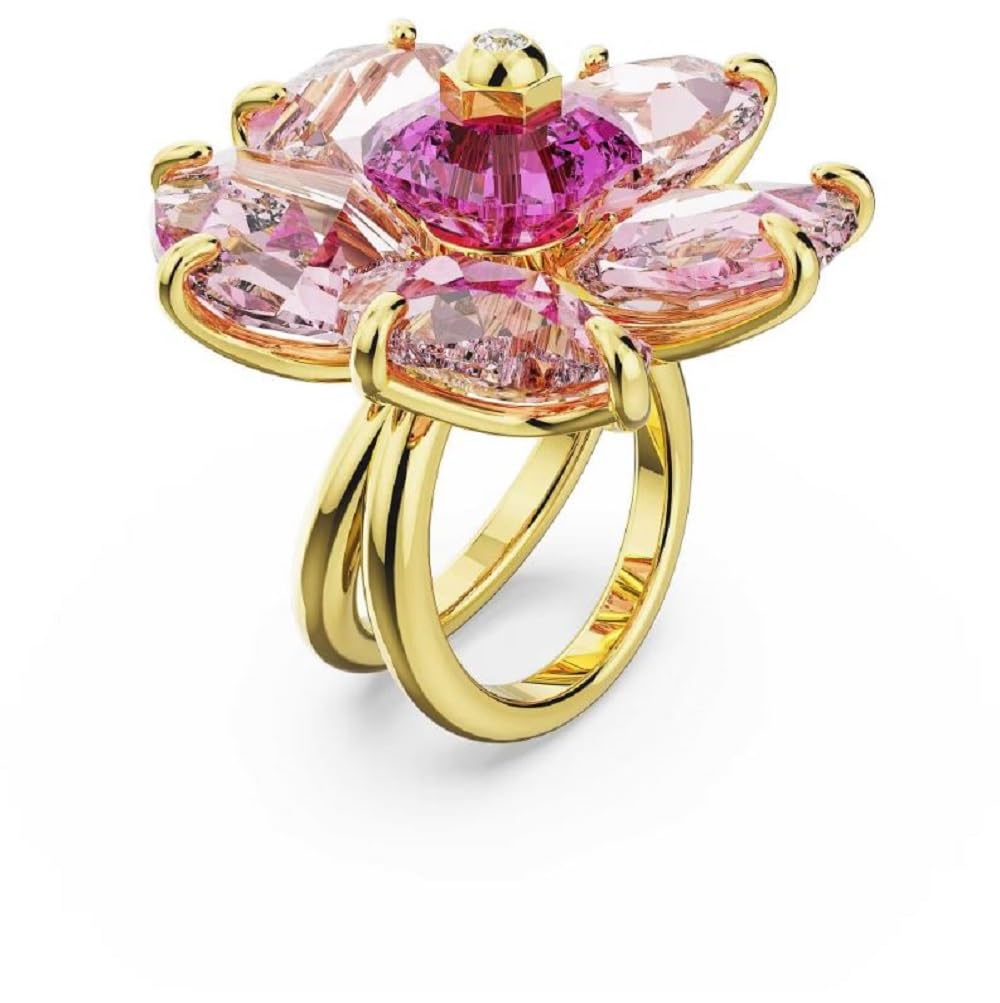 Swarovski Idyllia - Anello Da Cocktail Da Donna, Placcato Oro, Con Fiore, Misura 62, Colore: Rosa, Cristallo Zirconia Cubica, Cristallo Zirconia Cubica - 4