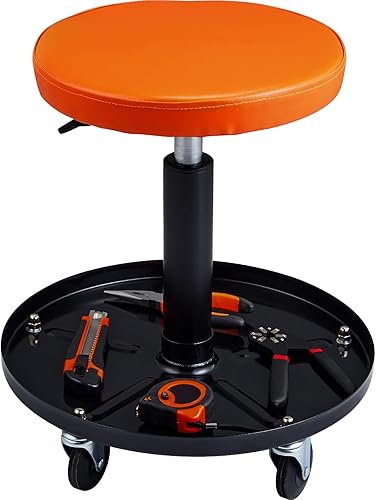 Happybuy Asiento mecánico, capacidad de 250 libras, enredadera neumática rodante para garaje/tienda, altura ajustable de 22-28 pulgadas, cómodo