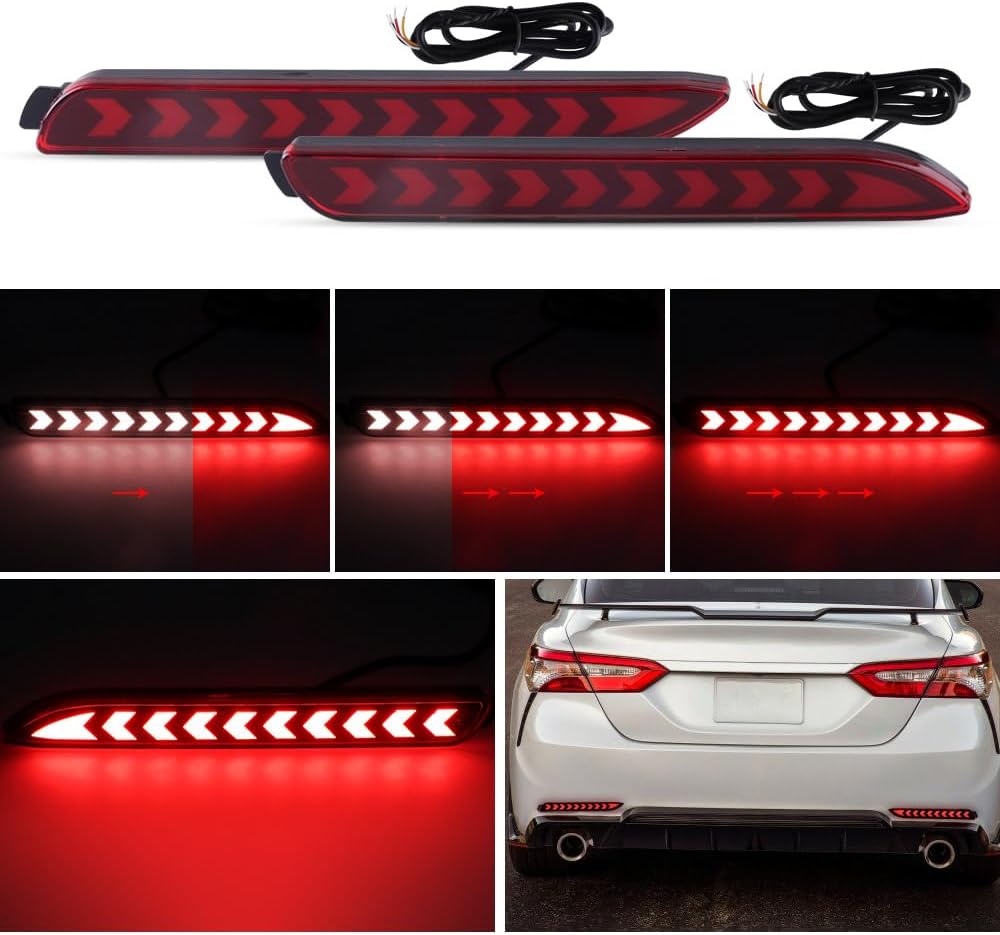 LED Rear Bumper Brake Tail Light Kit Dynamic Sequential Turn Signal Lamps for Toyota 2006-2014 Cmary,05-06 Wish,12-15 Innova,Lexus GX470 2003-2009