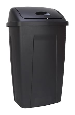 13 Gallon Plastic Kitchen Trash Can with Swing Top Lid, Black