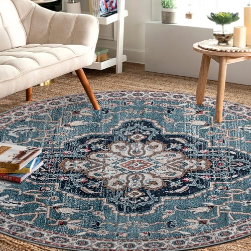 Easy-Going Round Rug 6ft Area Rug Medallion Distressed Washable Circle