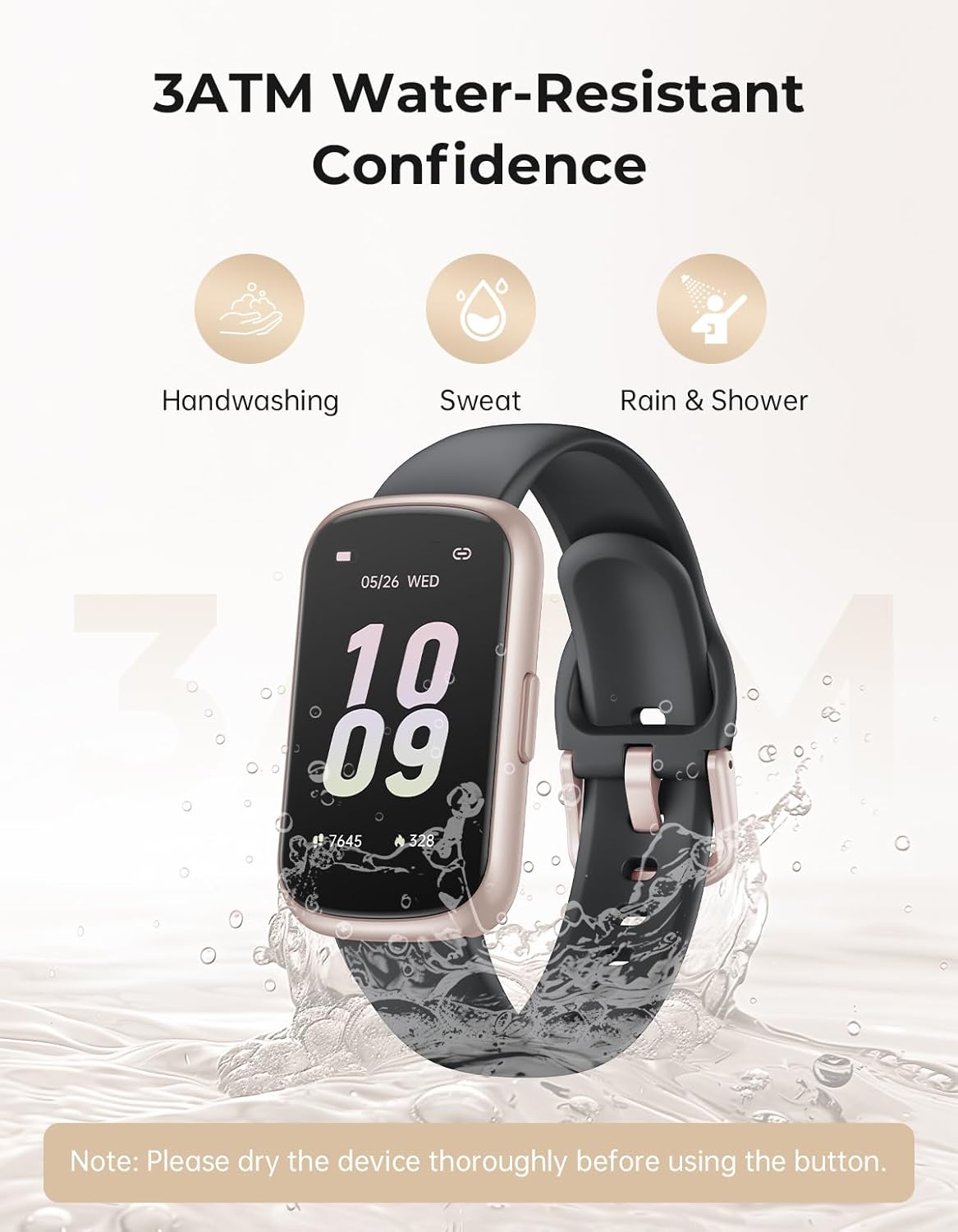 Fitness Tracker with 24/7 Heart Rate Monitor, Sleep Tracker - 3 ATM Waterproof Fitness Watch Calorie Step Counter Smart Watch Includes 3 Sport Bands for Android iOS Women Men, Mystic Rose/Black