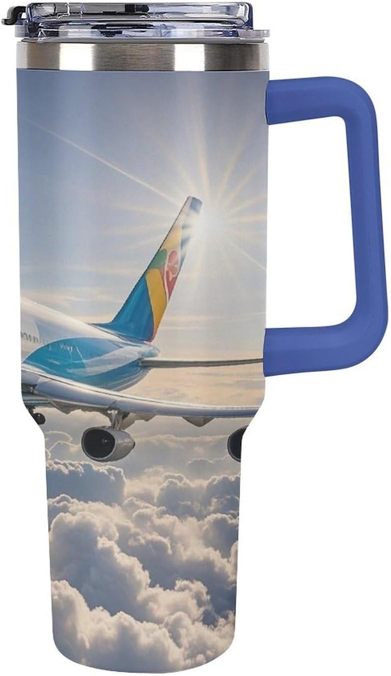 Airplane Tumbler 40 Oz with Handle&Lid Large Car Cup Stainless Steel Vacuum Travel Mug Insulated Water Bottle Leak-proof Portable Coffee Cup for Home Car Outdoor