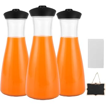 Glass Carafe Set of 3 1 Litre Water Carafe with Lid Glass Carafe with Lid Glass Jug for Milk Juice Drinks Iced Tea Homemade Drinks Tea