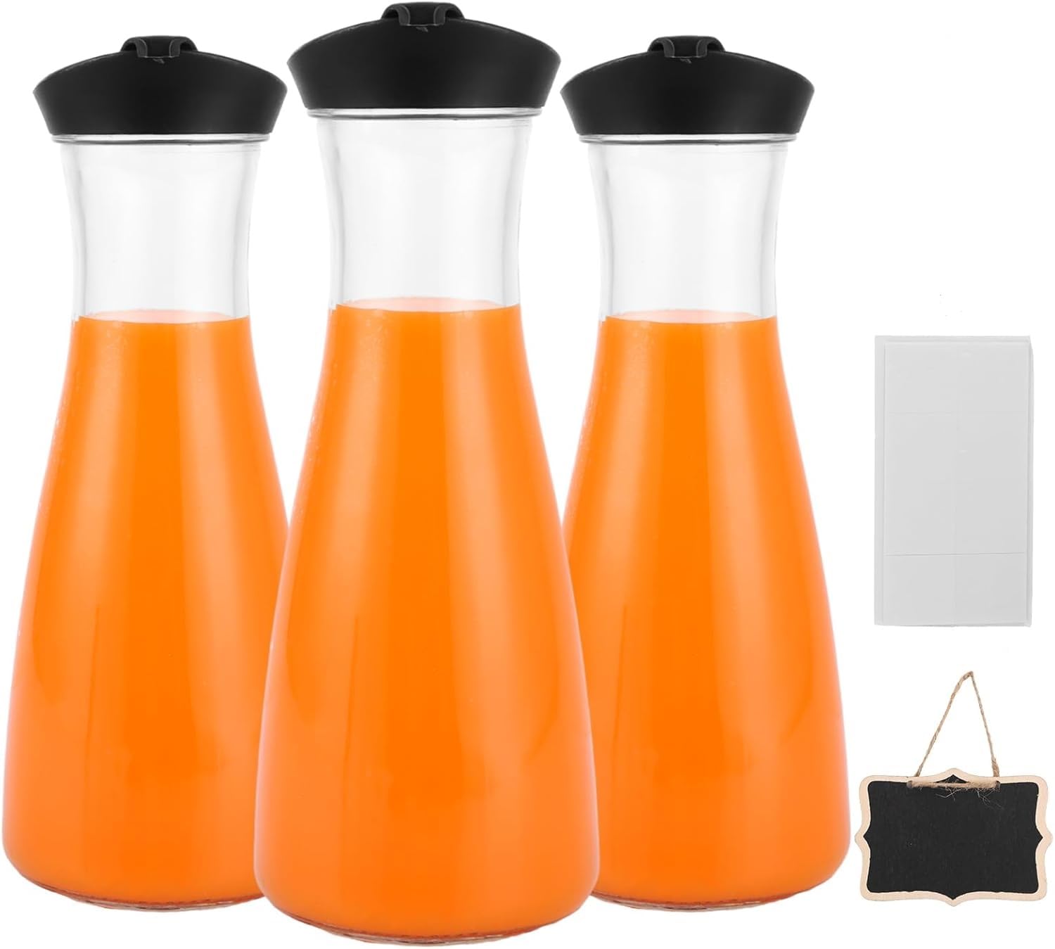 Caraffa in vetro, set da 3 pezzi, 1 litro con coperchio, caraffa in vetro con coperchio, brocca in vetro per latte, bevande succo, tè freddo, bevande fatte in casa