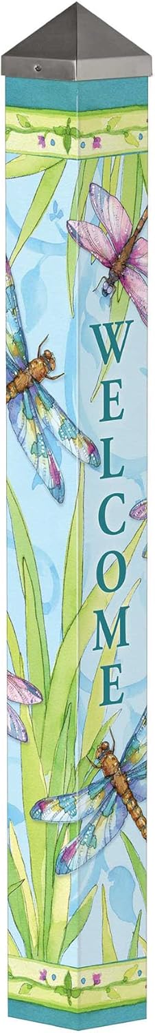 Studio M Art Pole Outdoor Decorative Accessory for Landscaping, Gardens, and Yards, 40 Inches Tall Weather Resistant PVC with Vinyl Wrap, Dragonfly Days