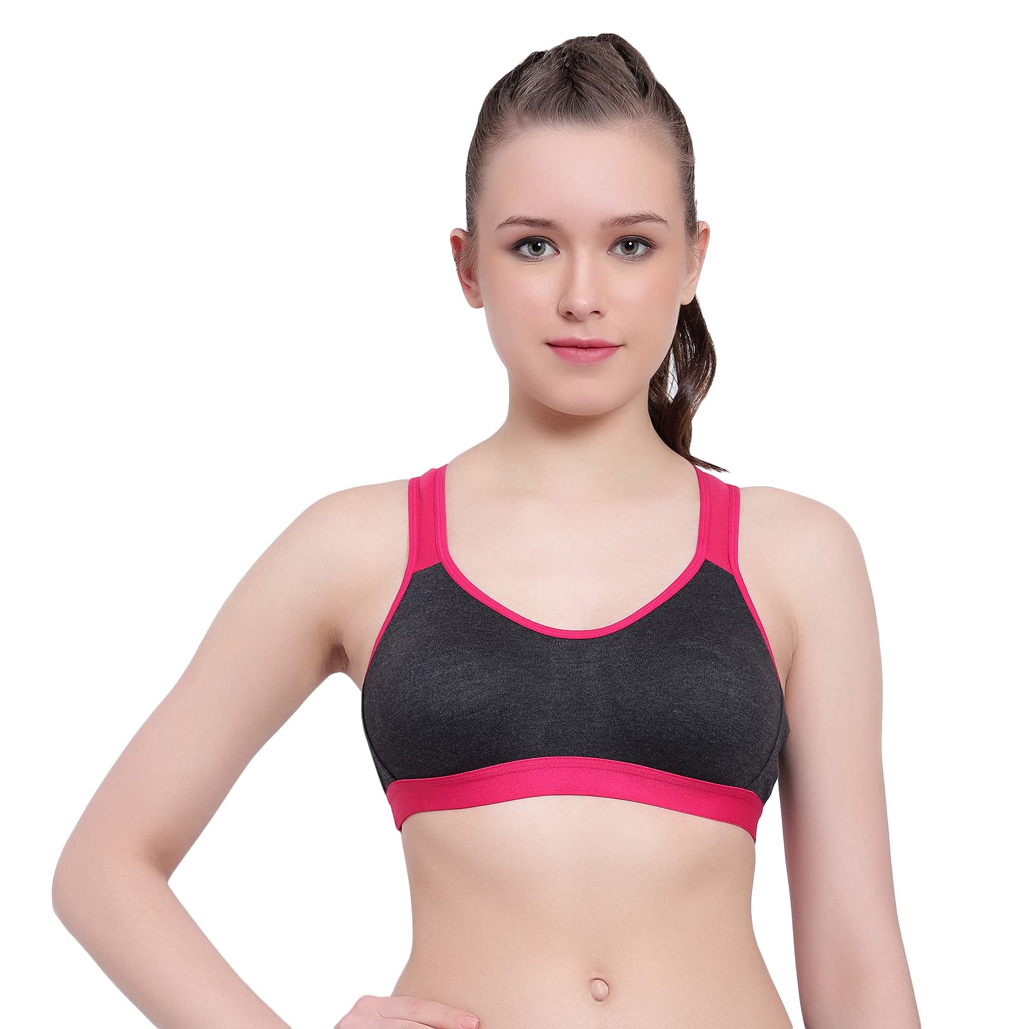 JAVEREE Women's Poly Cotton Non-Padded Wire Free Full Coverage Medium Impact Everyday Sport Bra