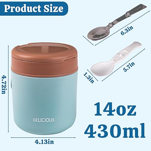 Miniatura 3 de Lonchera Bento de 14 onzas para comida caliente, lonchera Bento con cuchara plegable, a prueba de fugas, de acero inoxidable, con aislamiento, para