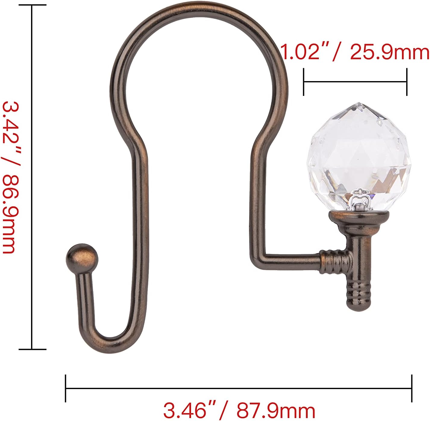Shower Hooks - Double Shower Curtain Rings for Bathroom - Rust Proof Shower Curtain Hooks for Shower Curtain or Liner - Shower Curtain Rings with Crystal Design - Set of 12, Oil Rubbed Bronze