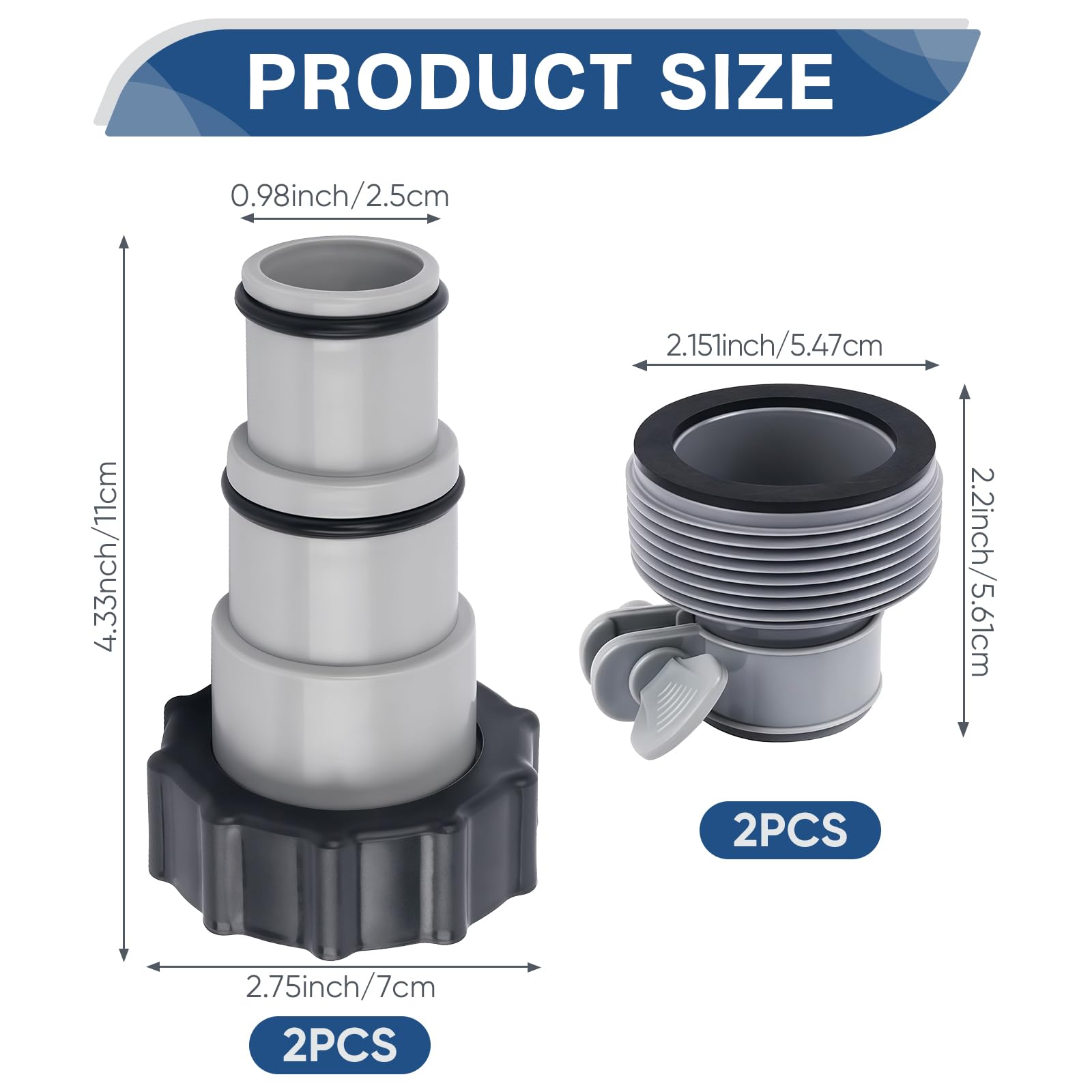 Poolschlauch Adapter Set, 4 Stück Schlauchadapter Pool Schlauch Adapter mit Gewinde, Pool Adapter A und Type B für Intex Pool Schlauchadapter für Pumpe, für Ø 32 und 38 mm Pool-Schlauch