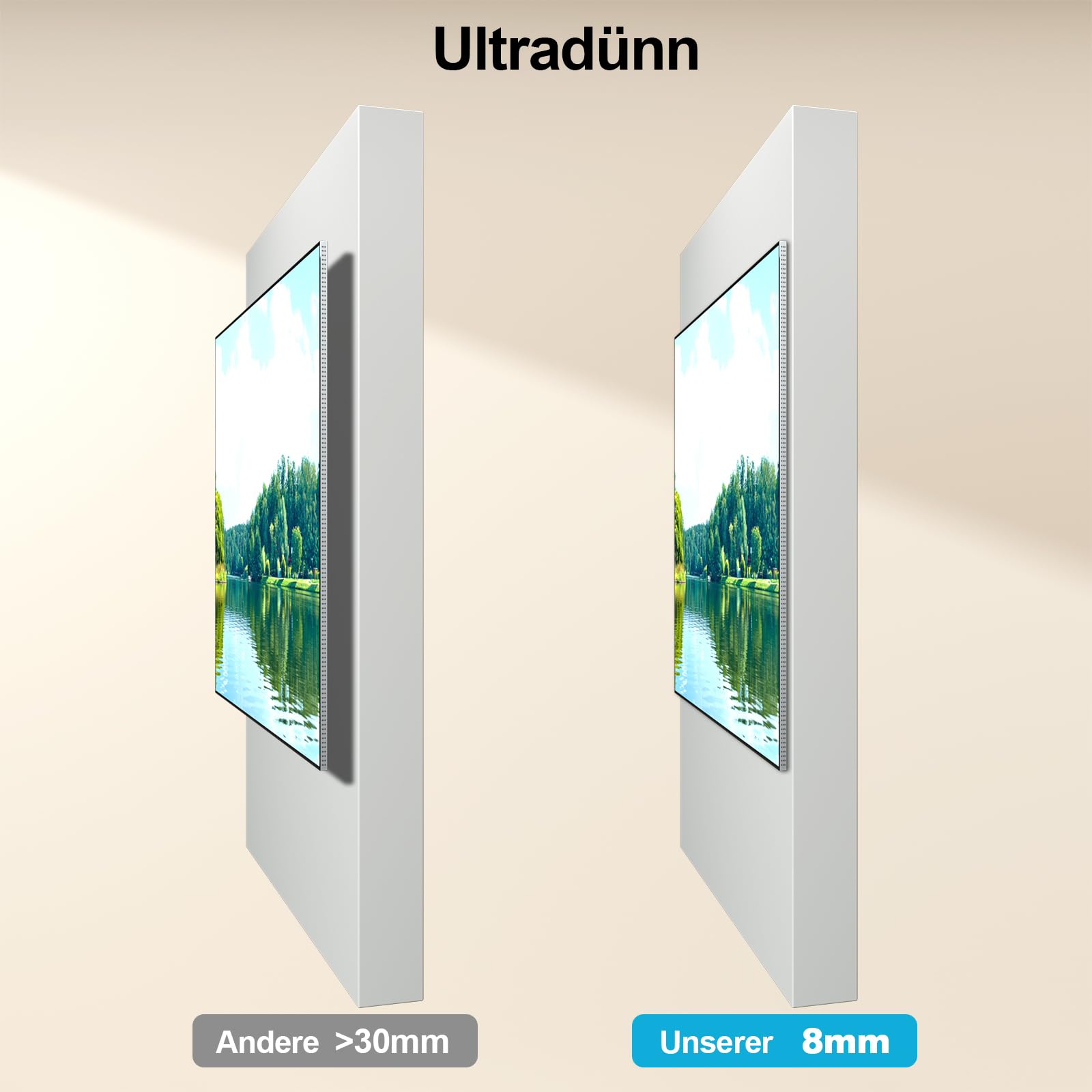 Supcline Ultra Slim TV Wandhalterung 42-100" für Frame & Flach TVs | nur 0,8cm Flachprofil TV Halterung, hält bis zu 80kg, passt in jedes Interieur, Minimalistisches Design für jeden Raum