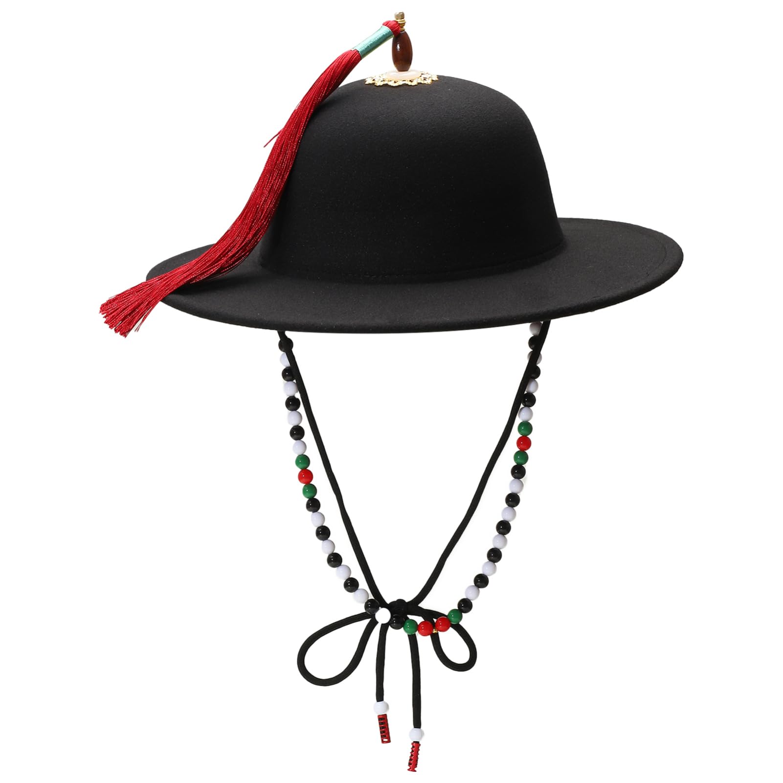 iEFiEL Delicate Ming Dynasty Dome Hat Plastic Beads Chain Wide Brim Bucket Cap with Tassels Ancient Chinese Headgear