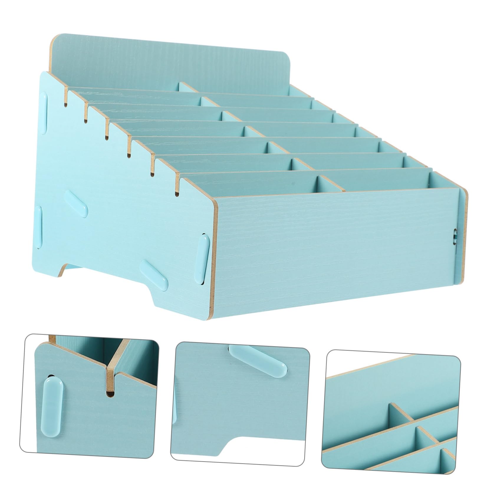Caja de Almacenamiento Organizador de Escritorio para Teléfonos Celulares de Madera Múltiples Compartimentos Soporte Funcional y Rústico para Aula y Oficina