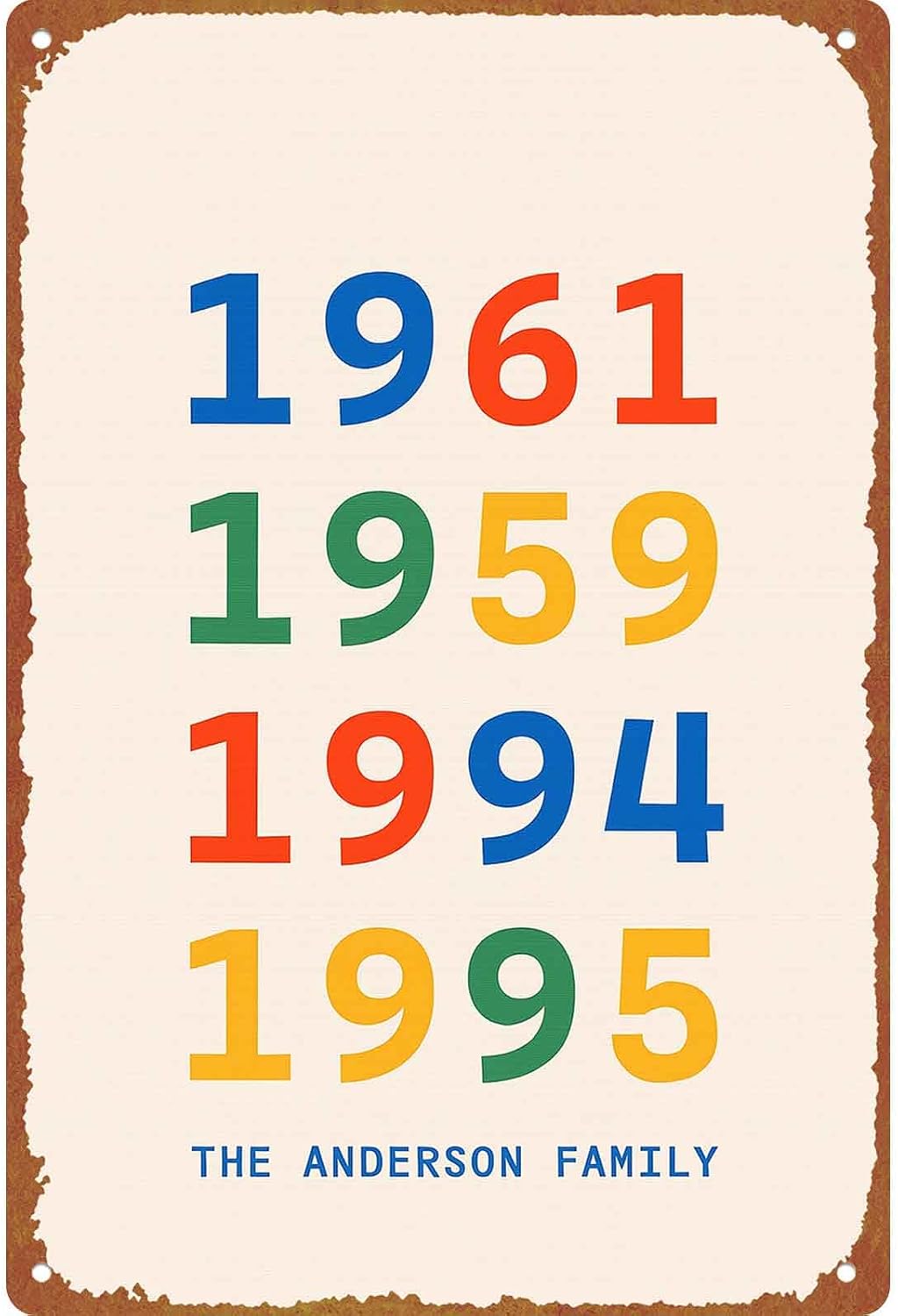 Custom Family Established Year Metal Sign, 8x12 Inch, Colorful Personalized Birth Year Print Wall Art Decor for Home Living Room, Aluminum Vintage Decorative Poster Plaque