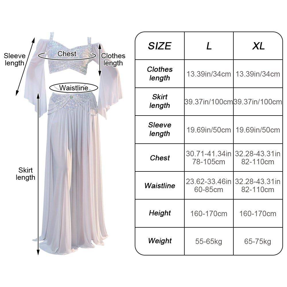 Dianzan Bauchtänzerin-kostüm Für Damen, Langes, Atmungsaktives Bauchtanzkleid Langen Ärmeln, Professionelles Tänzerinnen-Outfit, Bauchtanzrock, Tanzübungs-Outfit
