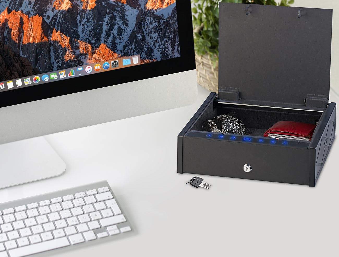 Xcase Cassaforte Smart con impronta digitale biometrica, App Bluetooth, PIN e 2 chiavi, nera