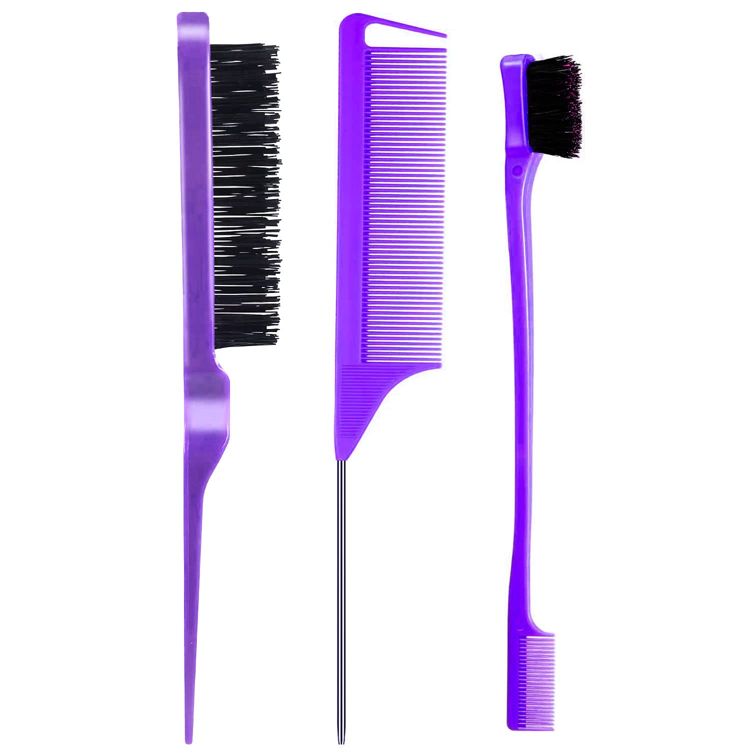 AESIFR 3-Piece Teasing Brush Set, Dual Edge Brush, Sturdy Styling Comb, Carbon Fiber Parting Comb