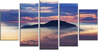 Design Art PT12836-60-32-5PD Amazing Java Mountain in Fog-Oversized Landscape Canvas Art, 60x32-5 Panels Diamond Shape