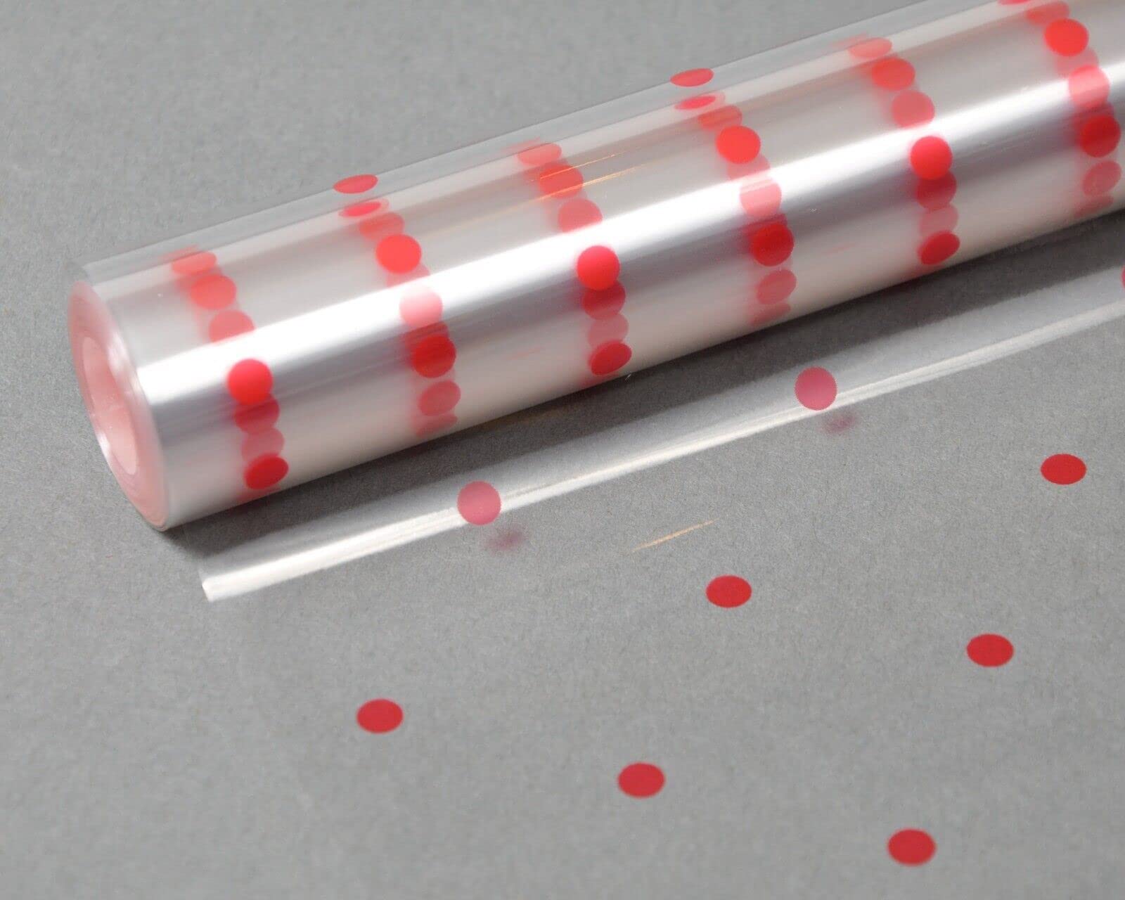 Cellophane Wrap Hamper Florist Film - 800mm Wide x 10m Long - 1 Roll - Red Dot | Wrapping Paper & Gift Wrap for Bouquets, Baskets & Hampers – Supplied On a Roll With No Cardboard Core