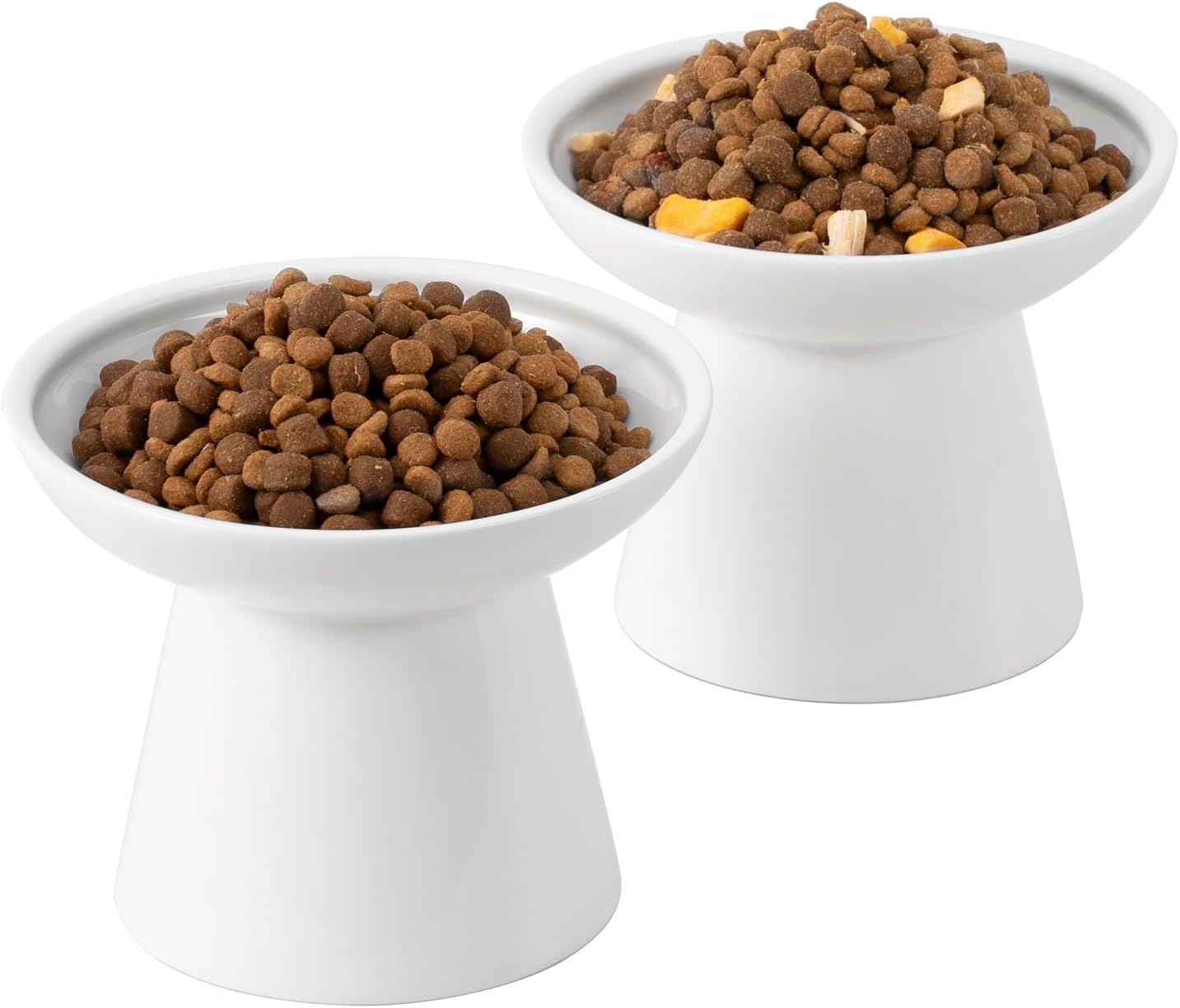 CEEFU Extra Wide Elevated Ceramic Cat Bowl, 6.2" Shallow Dish for Whisker Fatigue Relief, 5" Height for Easy Feeding, Durable Raised Cat Food Bowls, Pack of 2, White