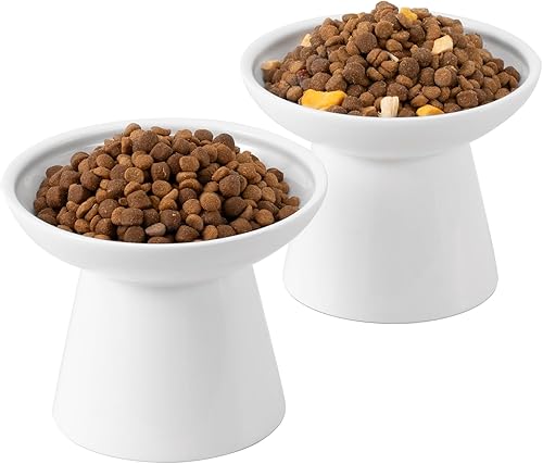 Miniatura 12 de 2 cuencos elevados de cerámica para gatos extra anchos para alimentos y agua, plato de comida poco profunda, sin plomo ni cadmio, altura elevada