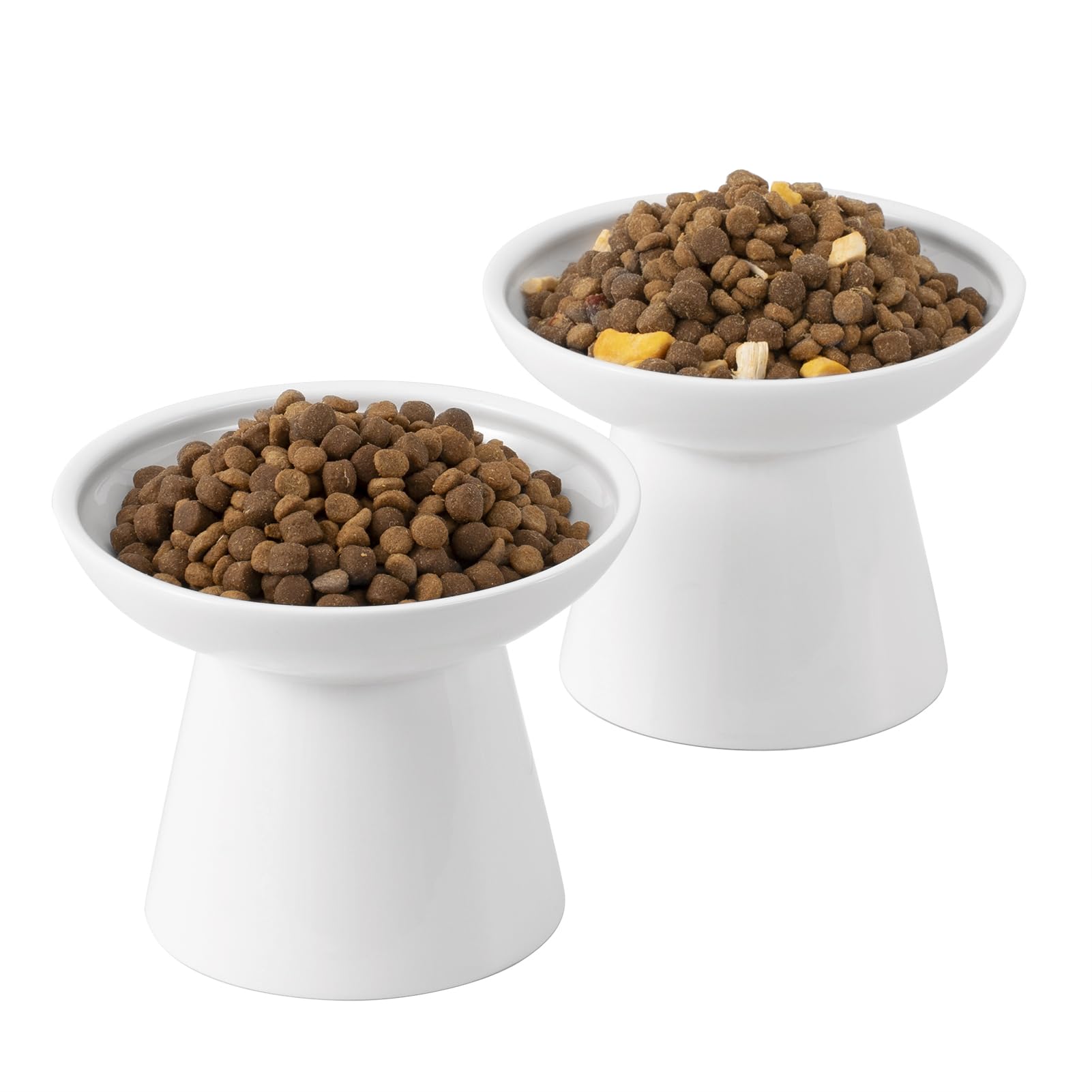 Extra Wide Elevated Ceramic Cat Bowl, 6.2" Shallow Dish for Whisker Fatigue Relief, 5" Height for Easy Feeding, Durable Raised Cat Food Bowls, Pack of 2, White