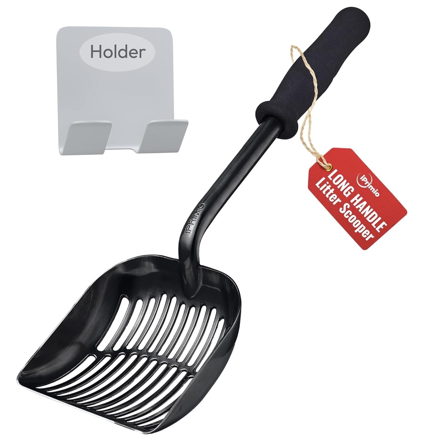 iPrimio Monster Cat Litter Scooper with 17 Inch Long Handle and Soft Grip - Sturdy Extra Large Deep Shovel Scoop - Cat Litter Scoop for Sore Hands - Kitty Litter Box Accessory