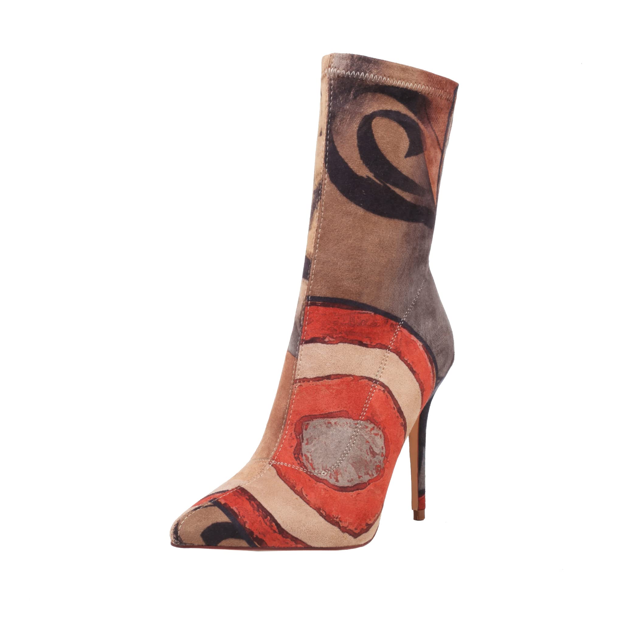 Women's Sexy Pointy Toe Stiletto Heels Ankle Boots Printed Stretchy Sock Booties