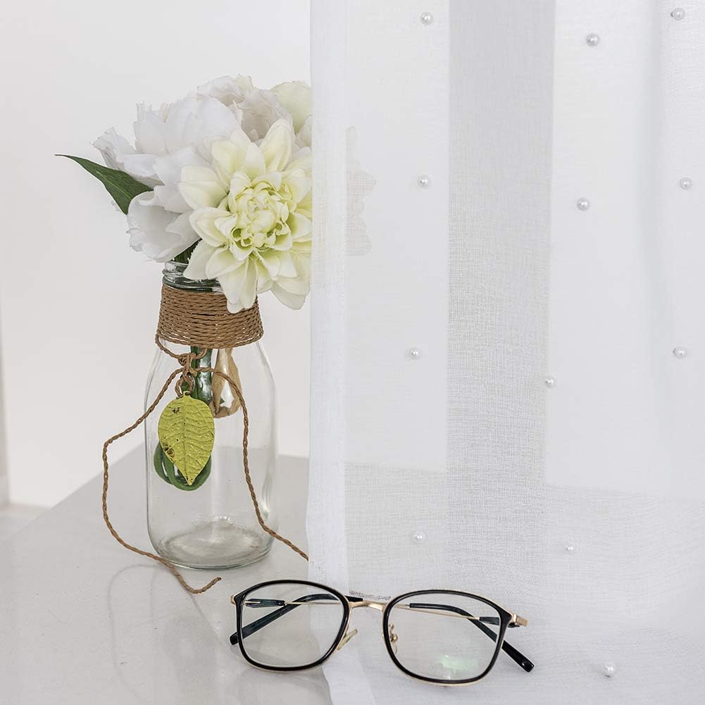 White Pearl Sheer Curtains - Rod Pocket (Set of 2) 52 x 63 inches for Living Room,Bedroom