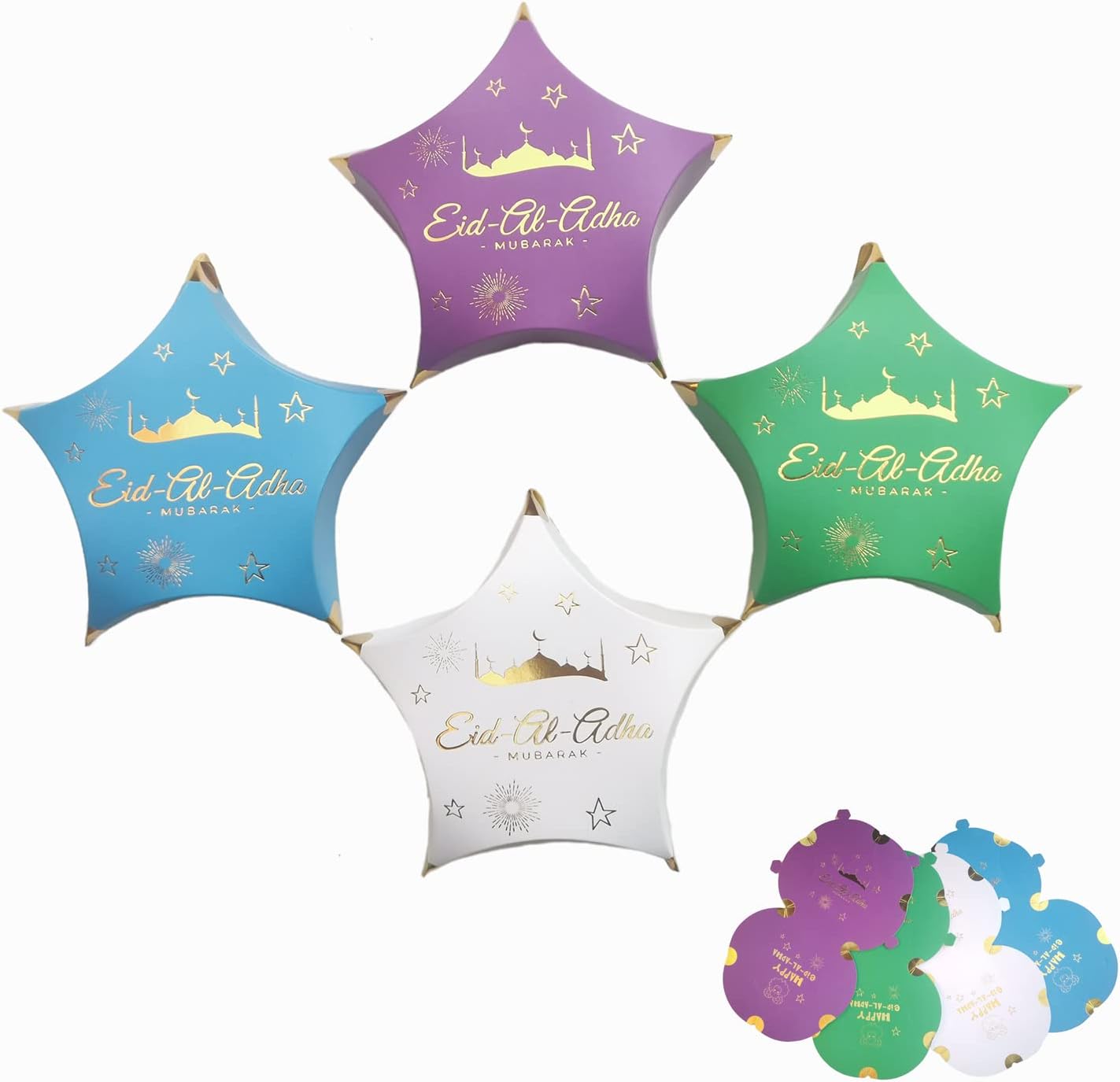 16pcs Eid Mubarak Candy Boxes, Al-adha Star Storage Case Set Chocolate Paper Box, Islam Muslim Gift Boxes for Festival Tray Party Supplies Decorations