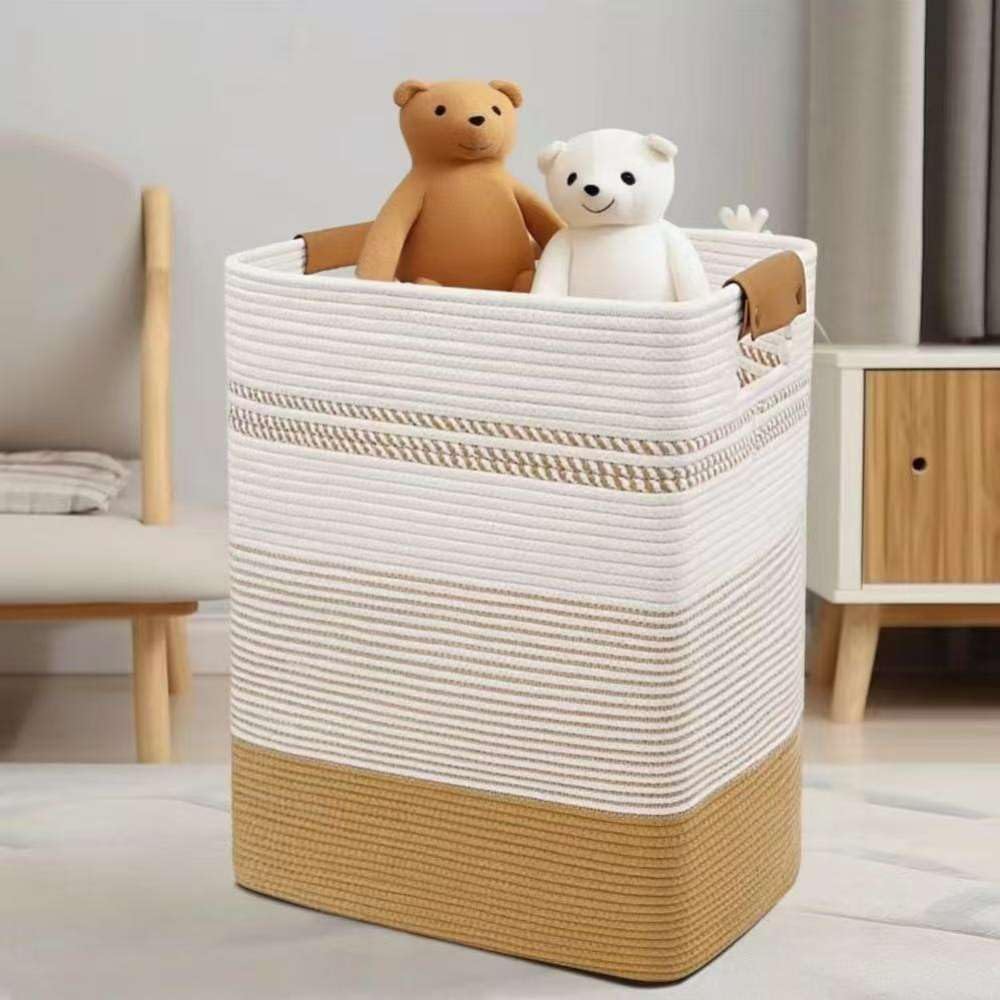 Laundry basket - 85L large capacity square laundry basket | With leather handle | Store dirty clothes, blankets, toys | Bathroom, bedroom, living room, multifunctional storage basket