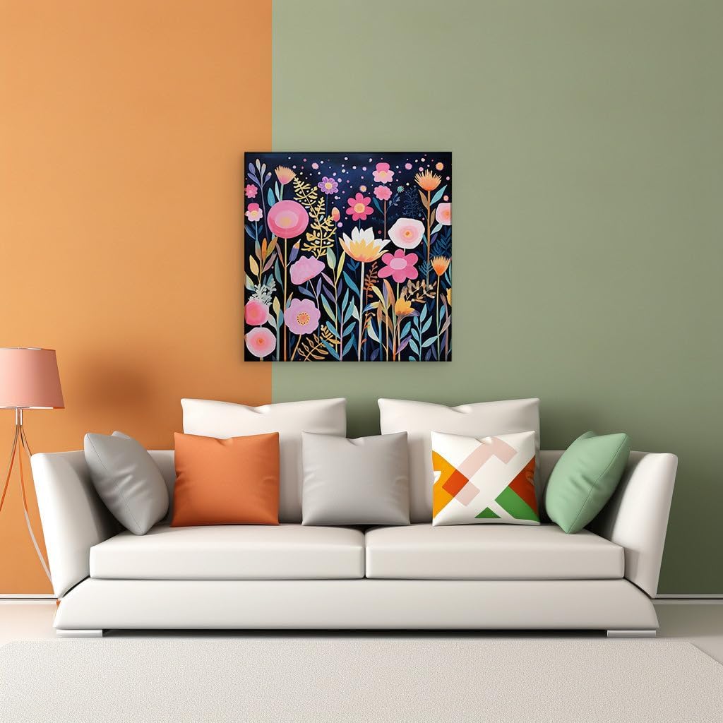 Canvas for Living room. Enchanted Flora: A Dreamy Nocturne in Watercolor Hues, 27 x 18 inch Canvas Wall Art - Contemporary Masterpieces - Modern Home Decor - 69x46 cm (27x18 inch)