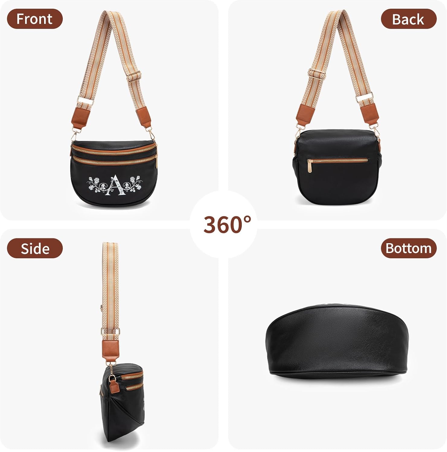 Viverte Personalized Gifts for Women Pu Leather Bum Bags Crossbody Bags Purses for Women Spacious Cross Body Bag for Travel